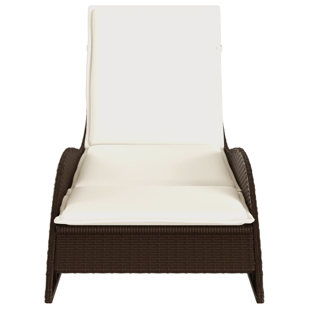 Sun lounger with cushion 60x205x73 cm brown PE wicker