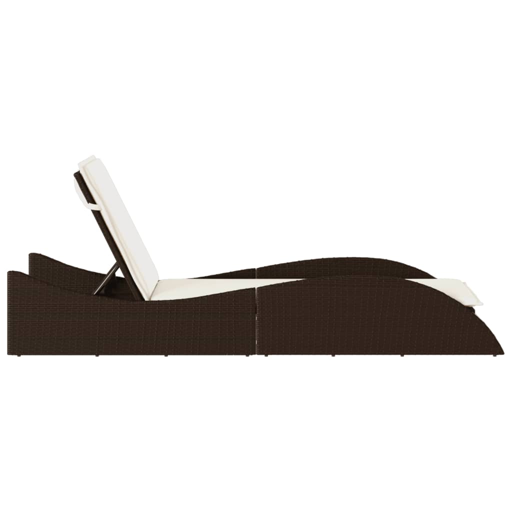 Sun lounger with cushion 60x205x73 cm brown PE wicker