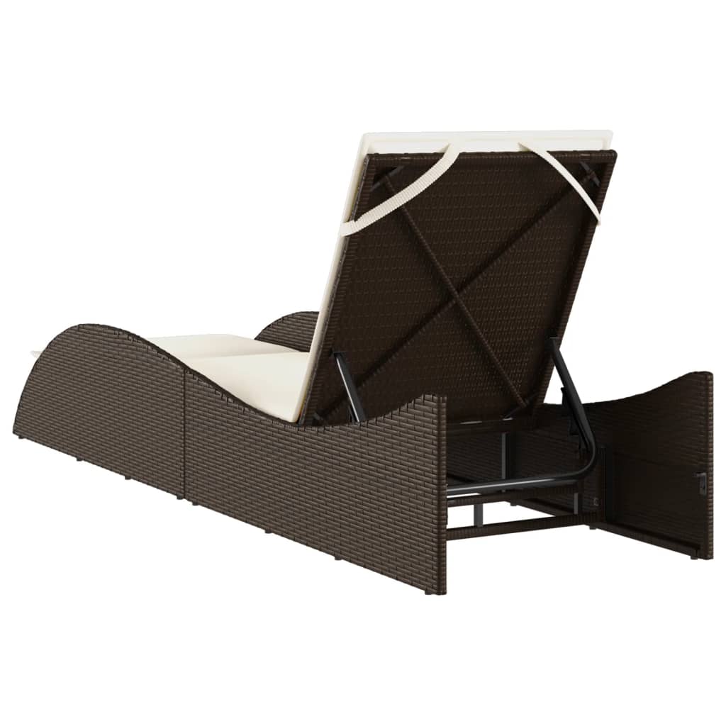 Sun lounger with cushion 60x205x73 cm brown PE wicker