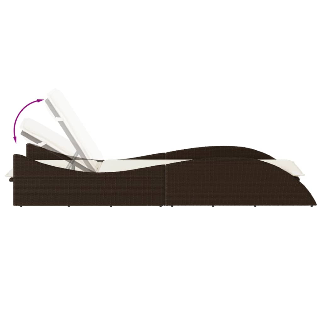 Sun lounger with cushion 60x205x73 cm brown PE wicker