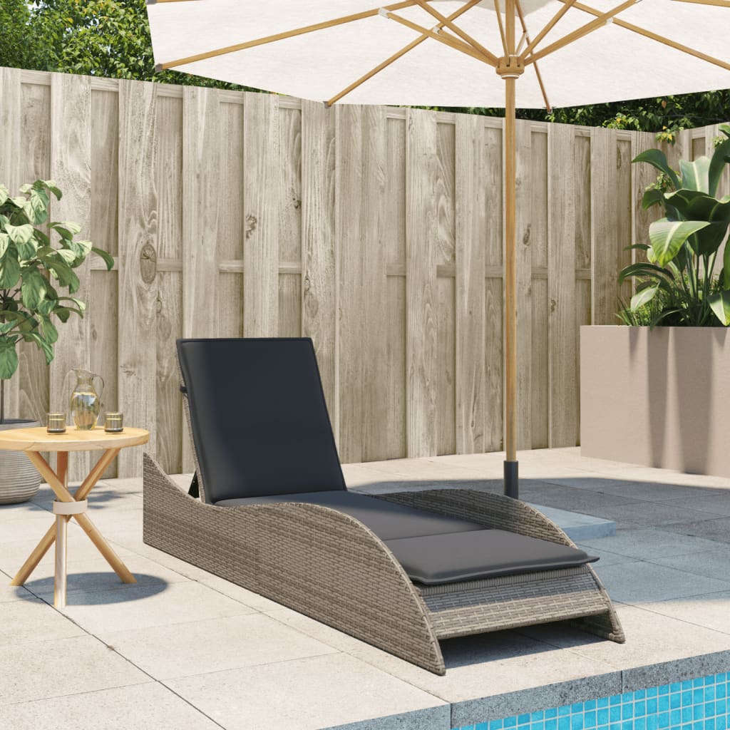 Sun lounger with cushion 60x205x73 cm PE wicker grey