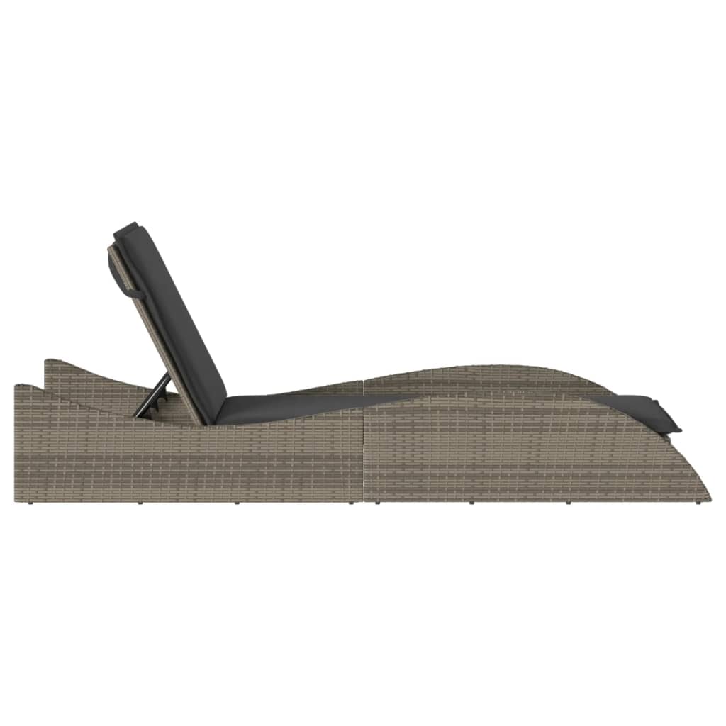 Sun lounger with cushion 60x205x73 cm PE wicker grey
