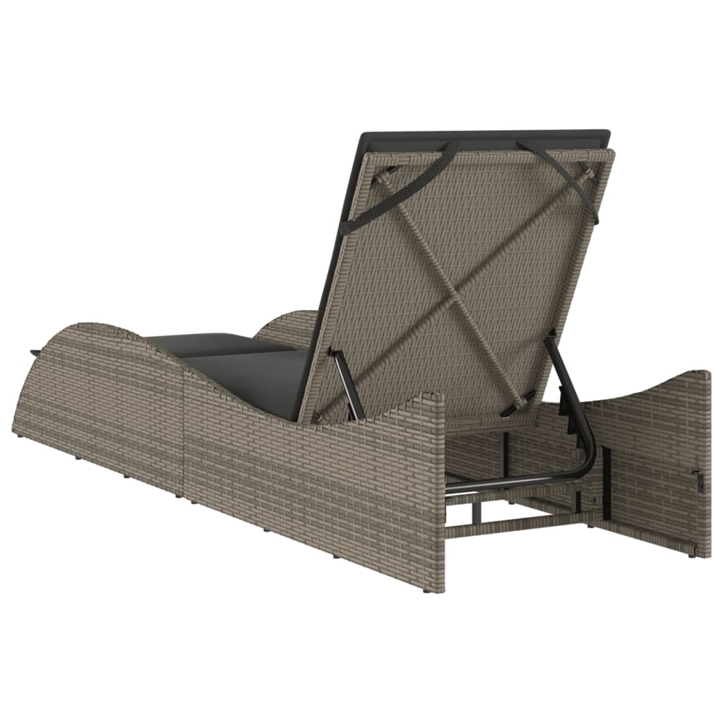 Sun lounger with cushion 60x205x73 cm PE wicker grey