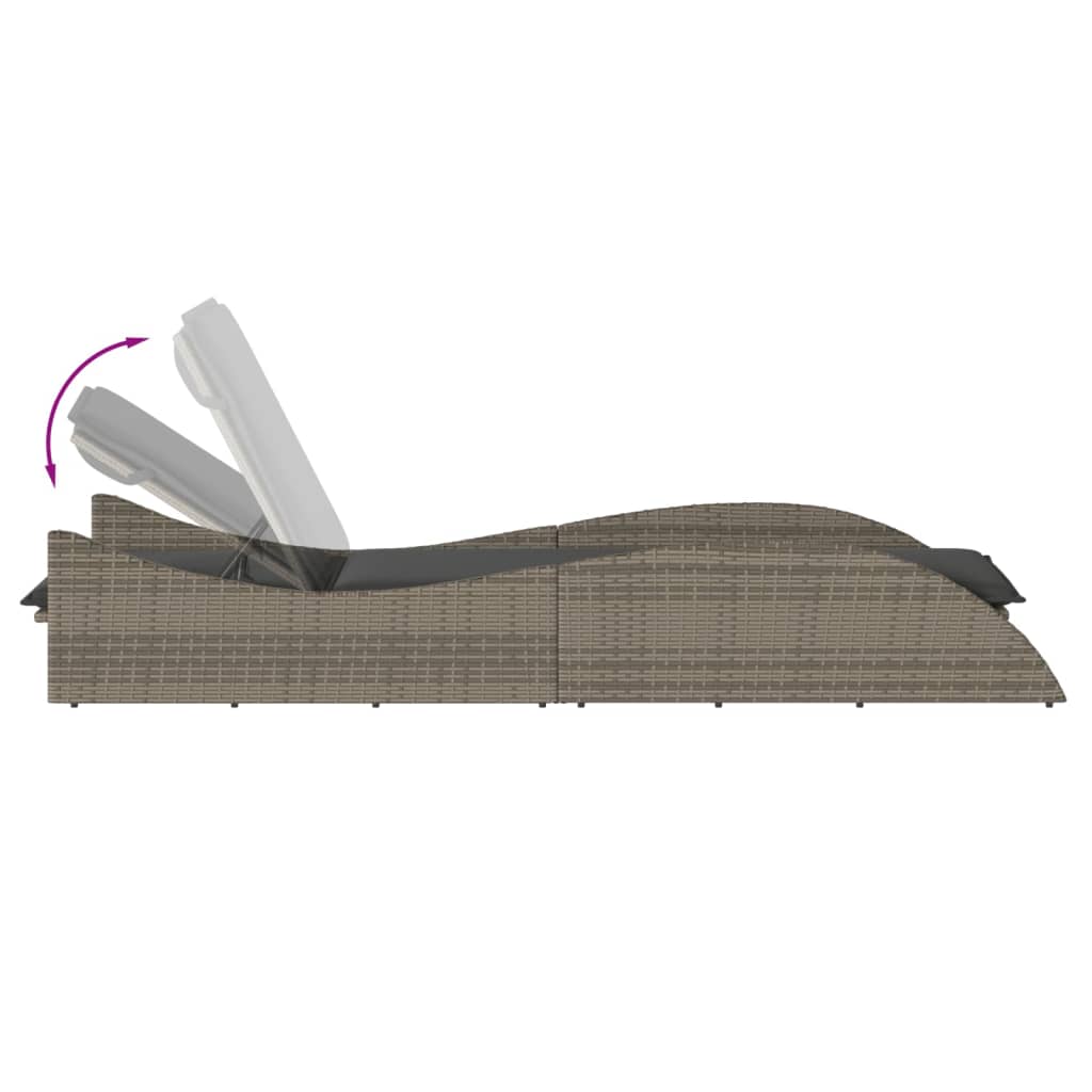 Sun lounger with cushion 60x205x73 cm PE wicker grey