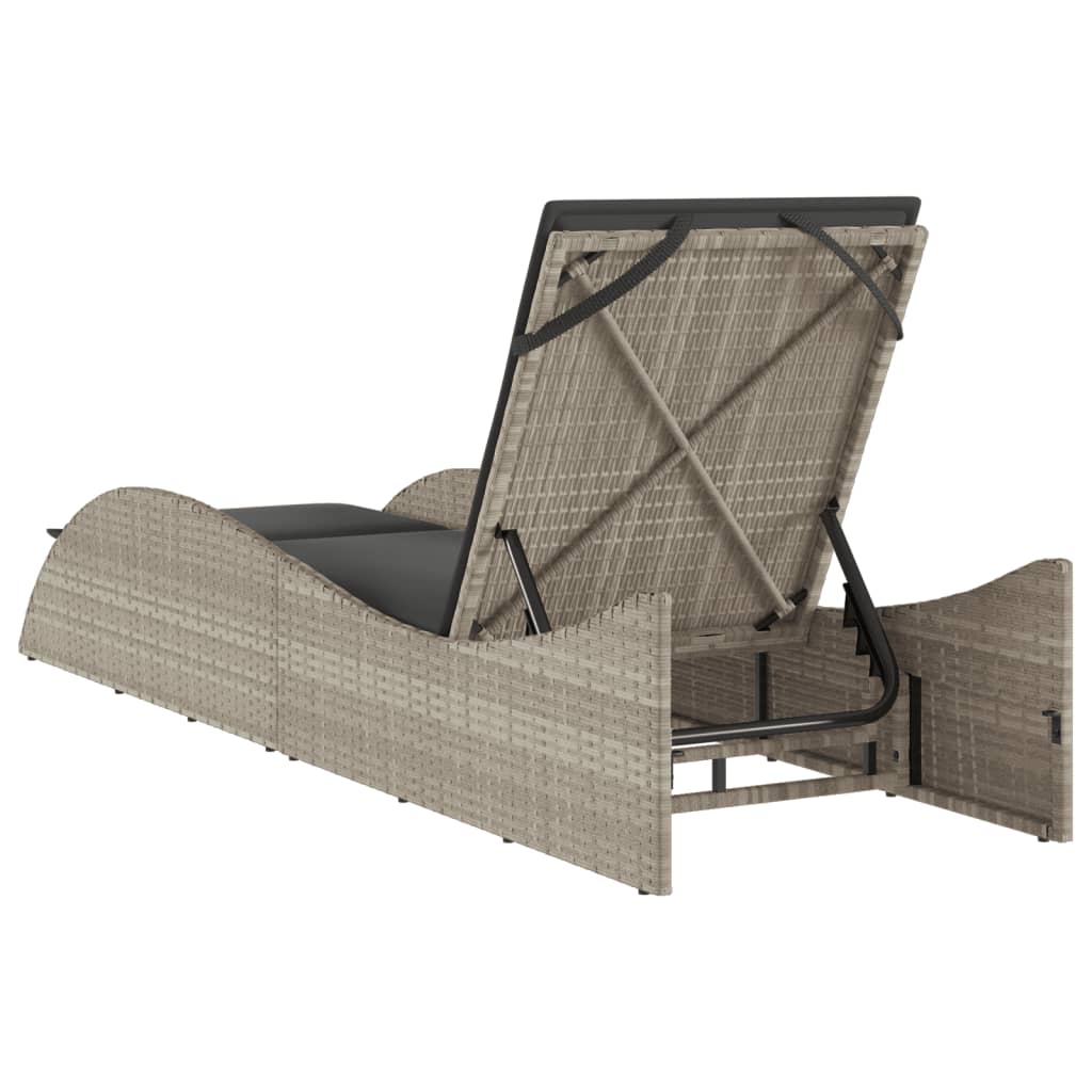 Sun lounger with cushion 60x205x73 cm light grey PE wicker