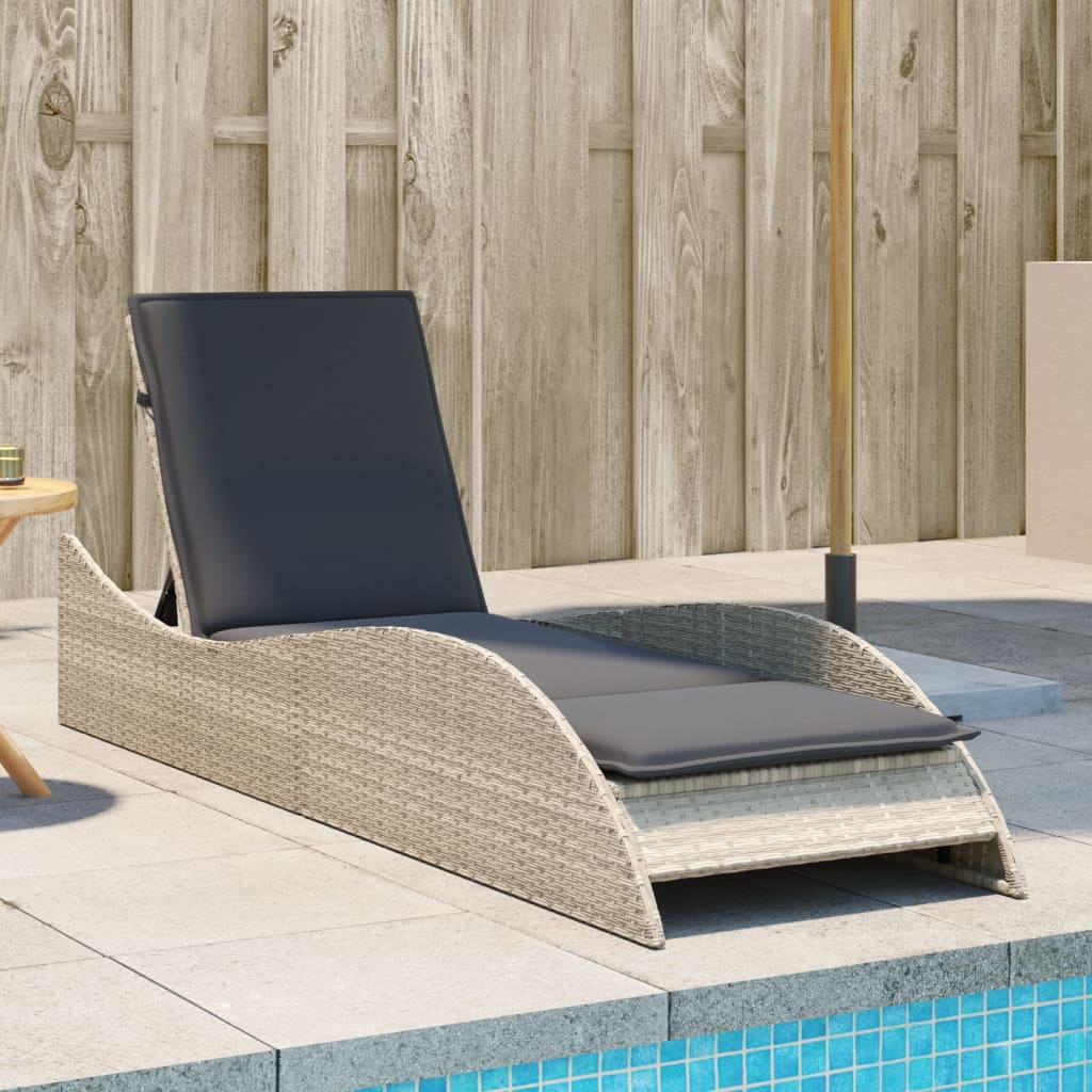 Sun lounger with cushion 60x205x73 cm light grey PE wicker