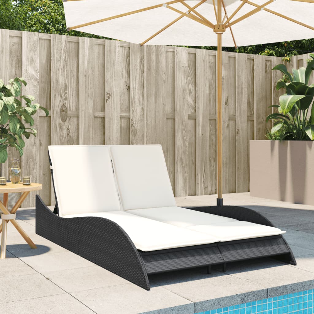 Sun lounger with cushions 114x205x73 cm black PE wicker