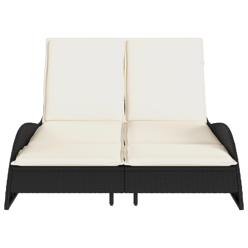 Sun lounger with cushions 114x205x73 cm black PE wicker