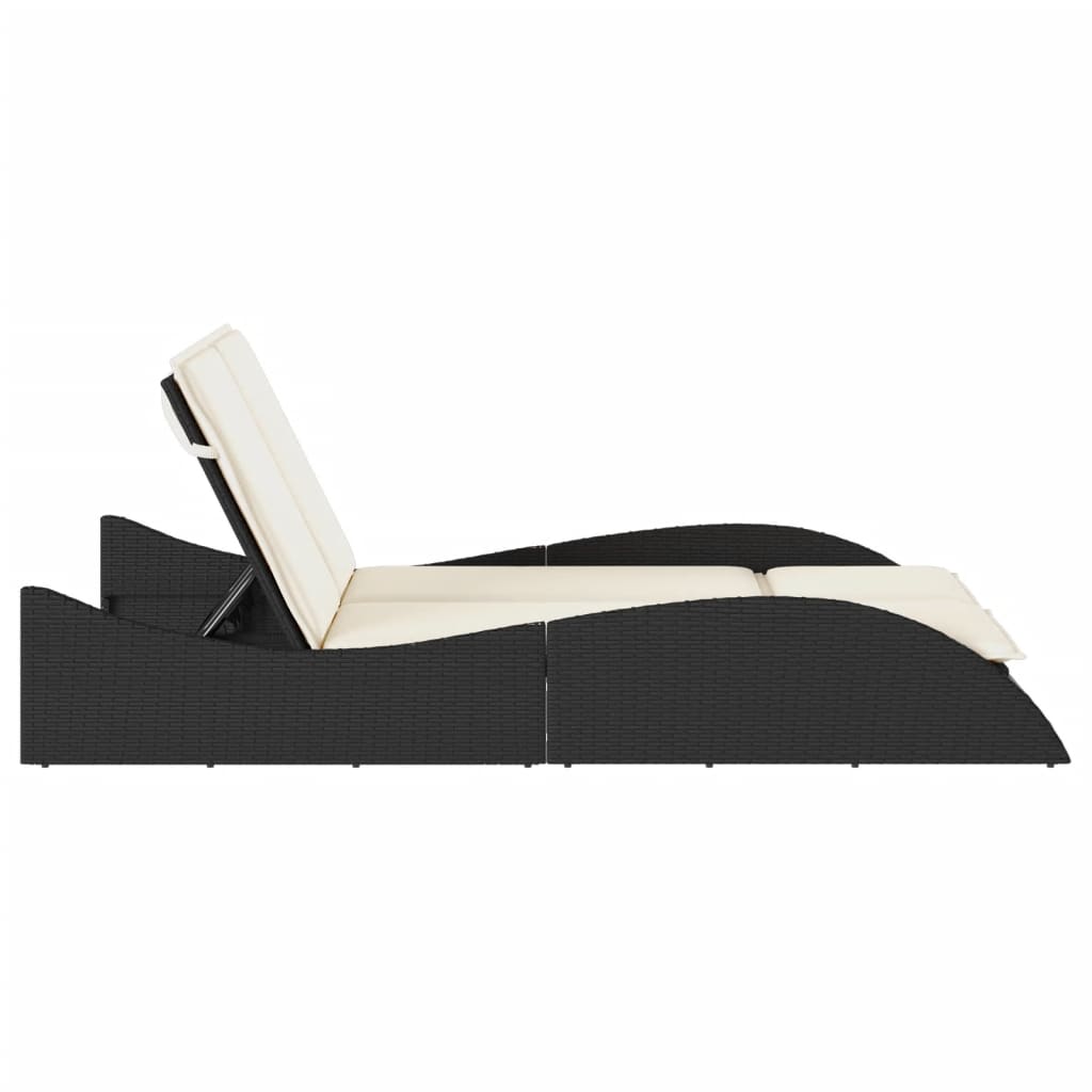 Sun lounger with cushions 114x205x73 cm black PE wicker