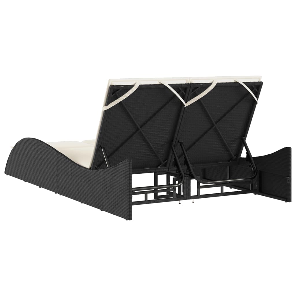 Sun lounger with cushions 114x205x73 cm black PE wicker