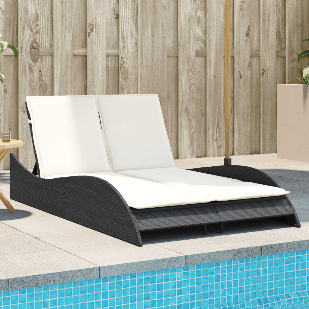 Sun lounger with cushions 114x205x73 cm black PE wicker