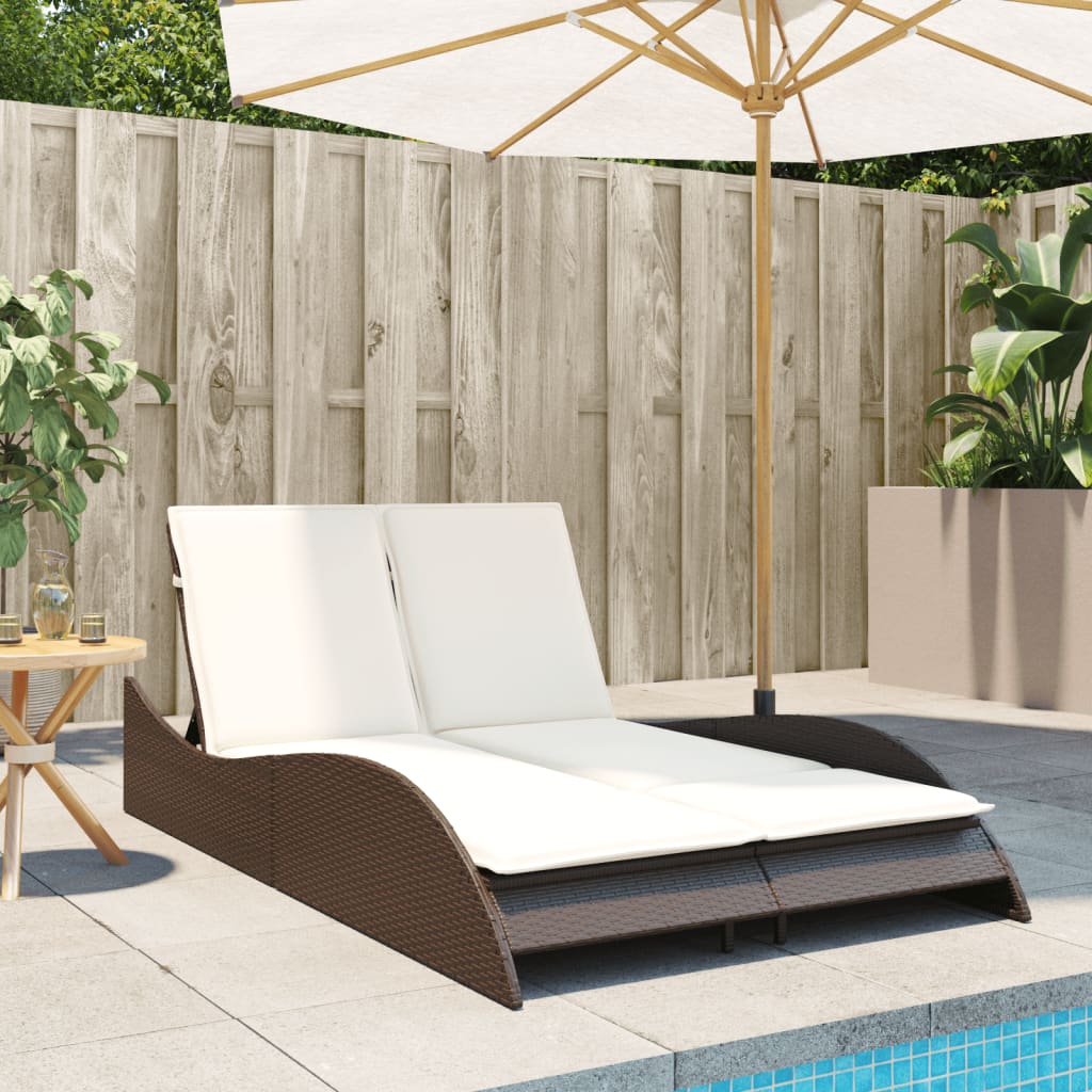 Sun lounger with cushions 114x205x73 cm brown PE wicker