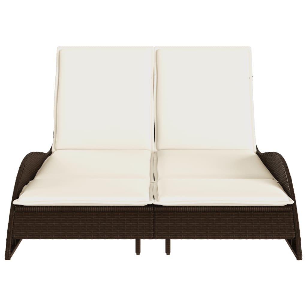 Sun lounger with cushions 114x205x73 cm brown PE wicker