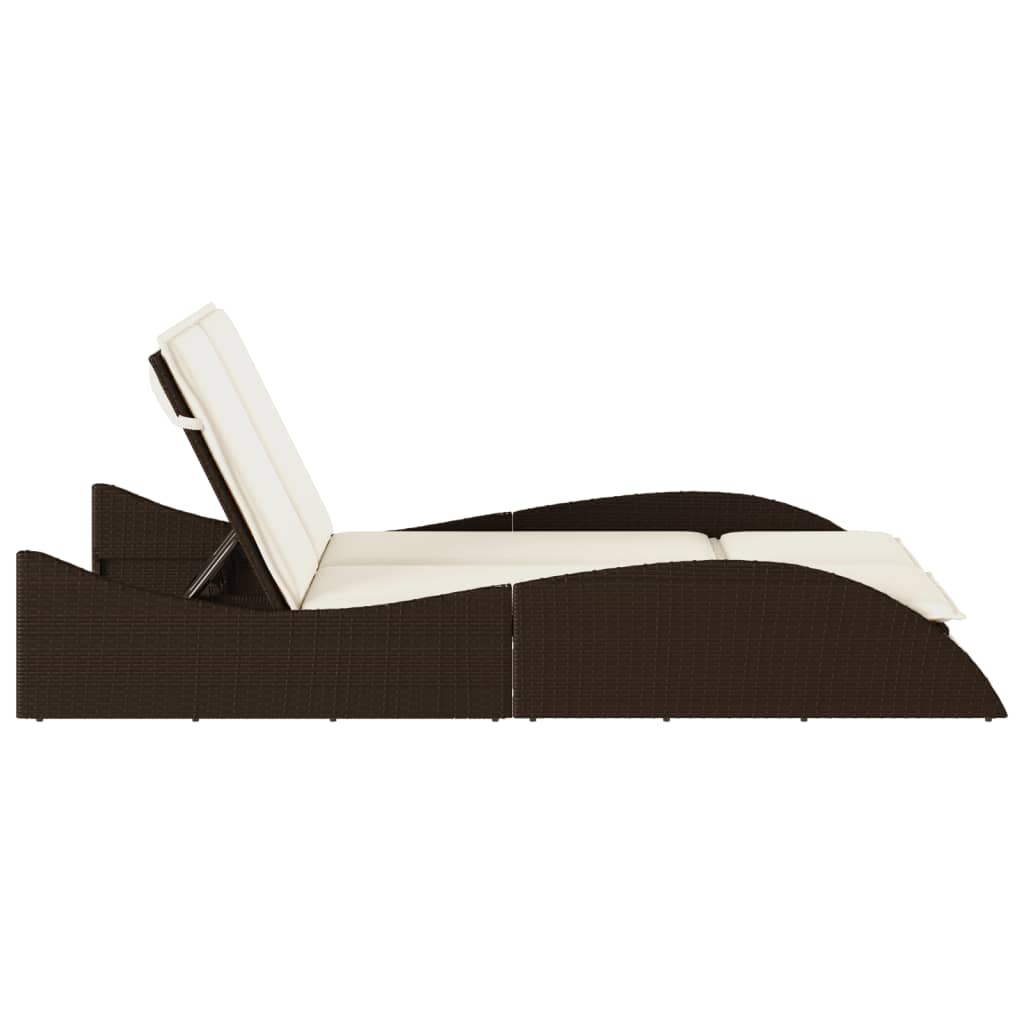 Sun lounger with cushions 114x205x73 cm brown PE wicker