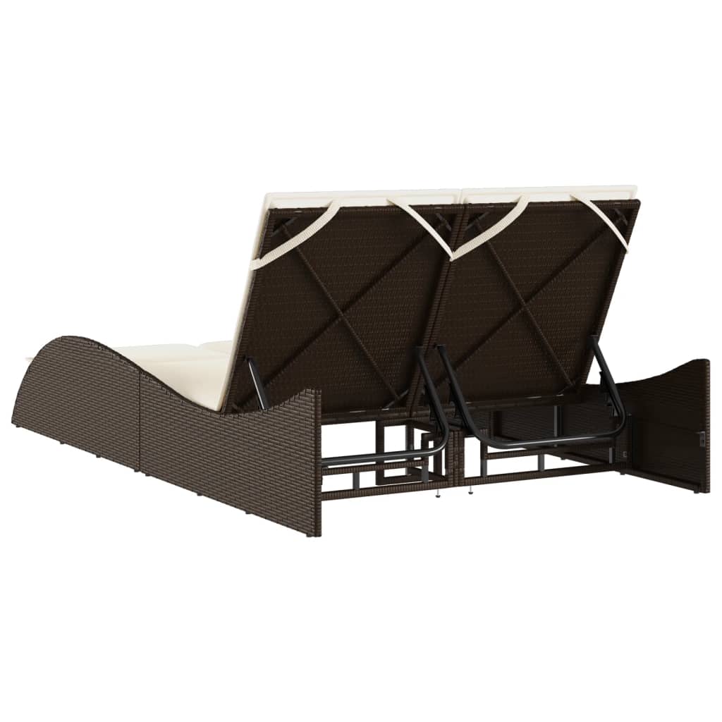 Sun lounger with cushions 114x205x73 cm brown PE wicker