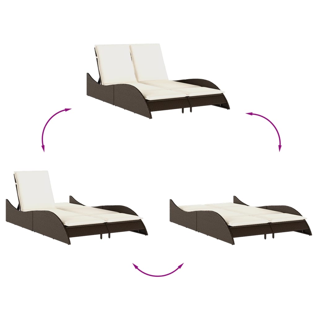Sun lounger with cushions 114x205x73 cm brown PE wicker