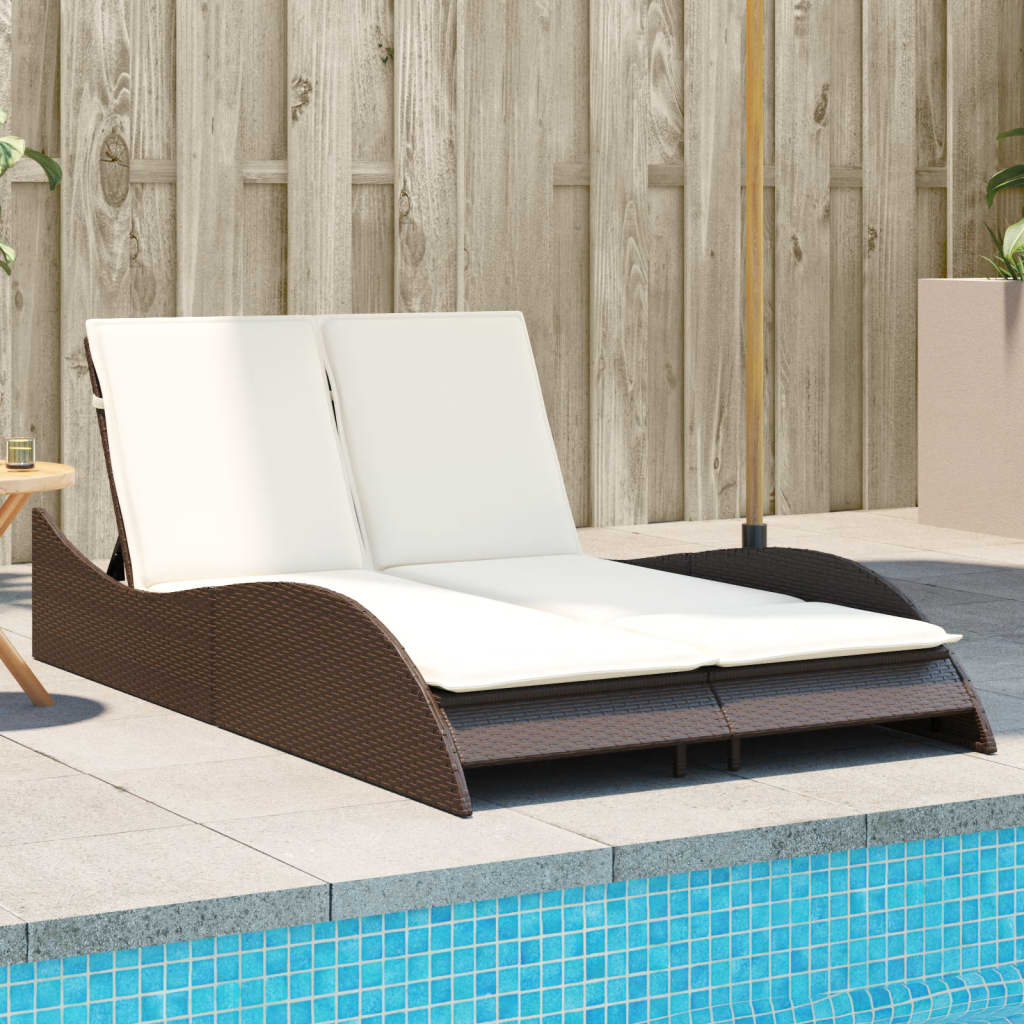 Sun lounger with cushions 114x205x73 cm brown PE wicker