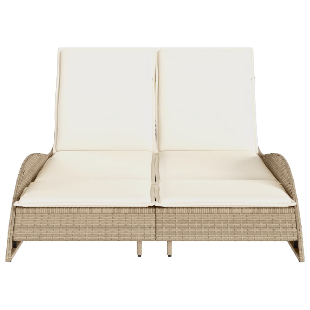 Sun lounger with cushions 114x205x73 cm PE wicker beige