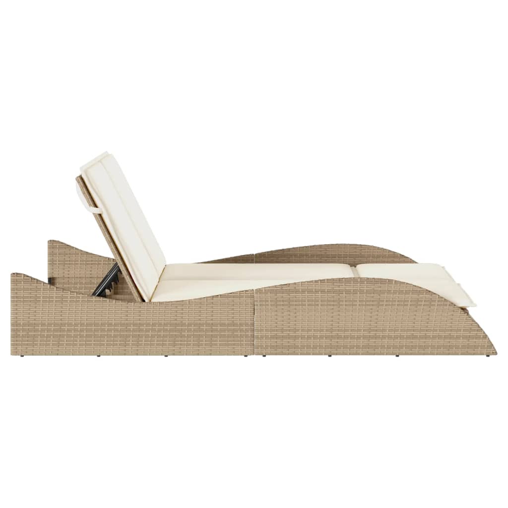 Sun lounger with cushions 114x205x73 cm PE wicker beige