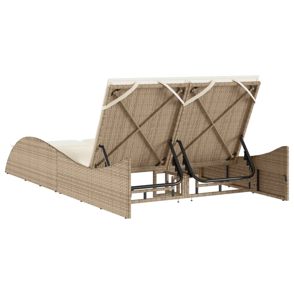 Sun lounger with cushions 114x205x73 cm PE wicker beige