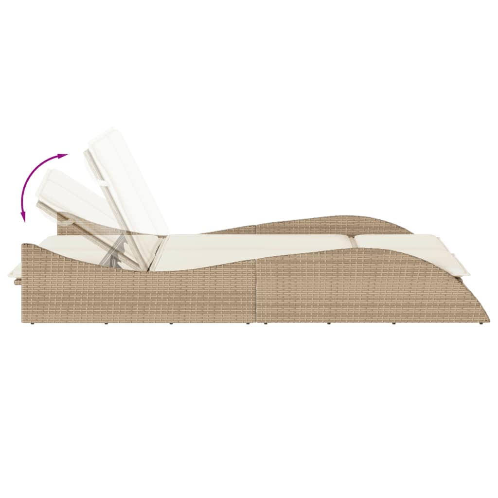 Sun lounger with cushions 114x205x73 cm PE wicker beige