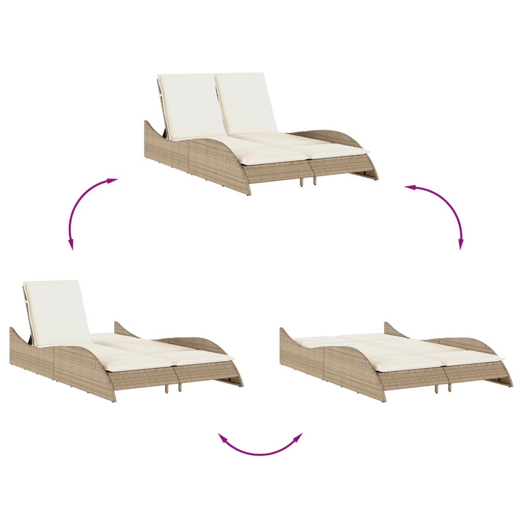 Sun lounger with cushions 114x205x73 cm PE wicker beige