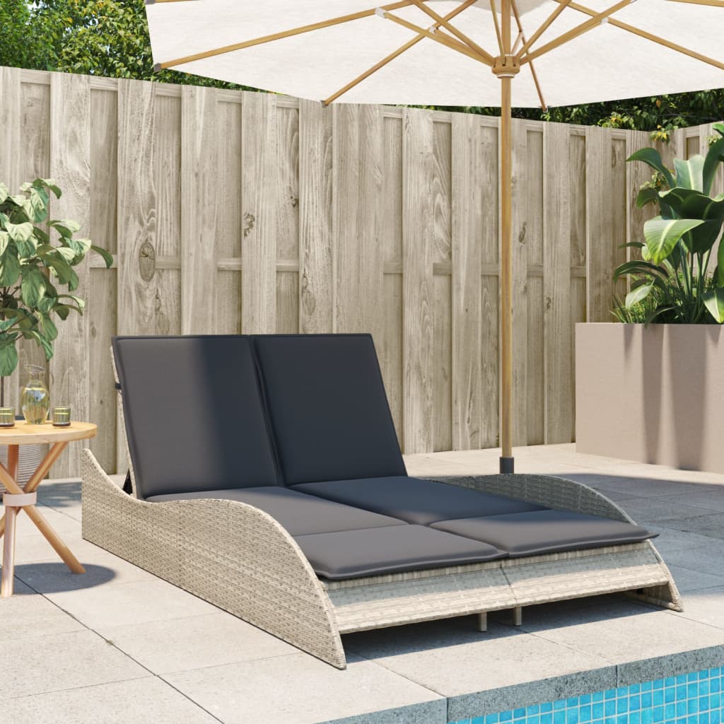 Sun lounger with cushions 114x205x73 cm light grey PE wicker