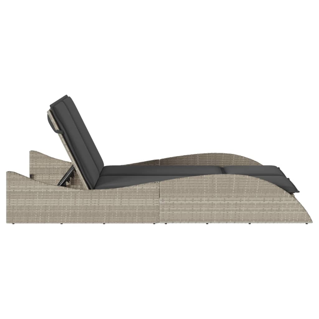 Sun lounger with cushions 114x205x73 cm light grey PE wicker