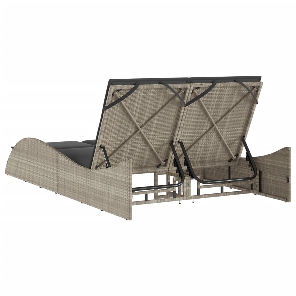 Sun lounger with cushions 114x205x73 cm light grey PE wicker