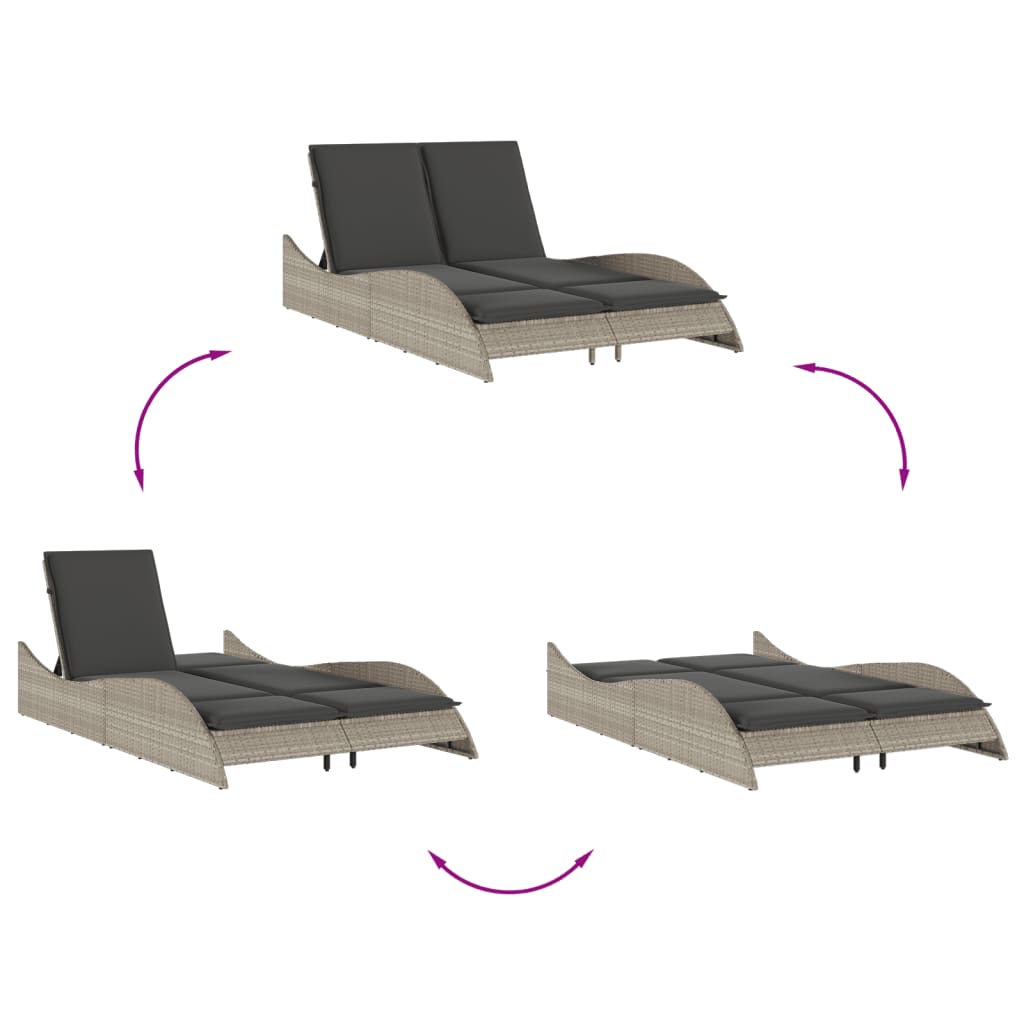 Sun lounger with cushions 114x205x73 cm light grey PE wicker