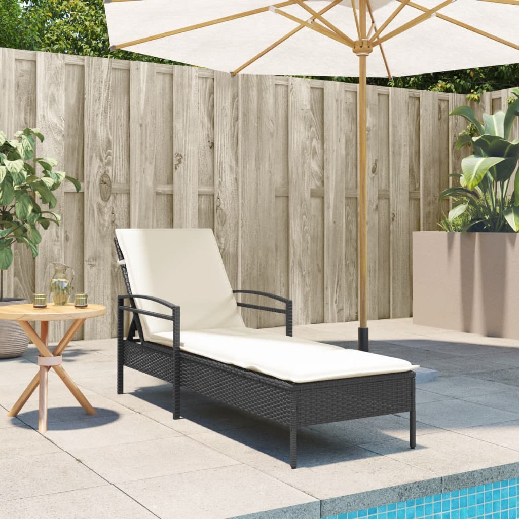 Sun lounger with cushion 63x200x81 cm black PE wicker