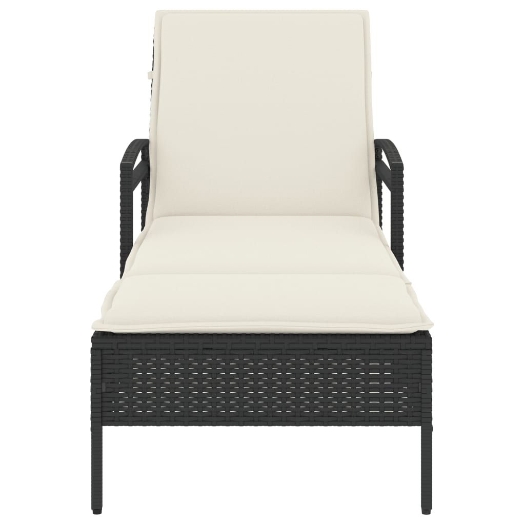 Sun lounger with cushion 63x200x81 cm black PE wicker
