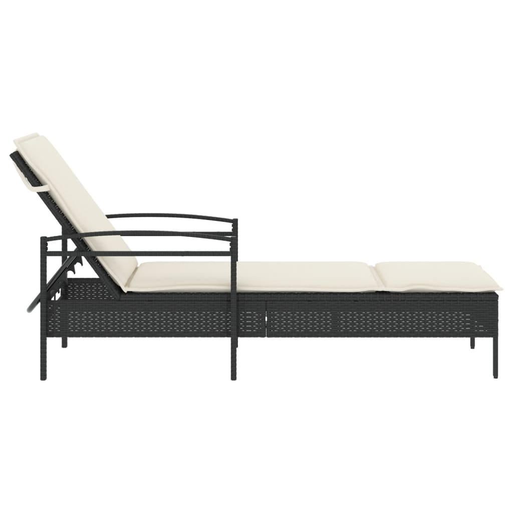 Sun lounger with cushion 63x200x81 cm black PE wicker