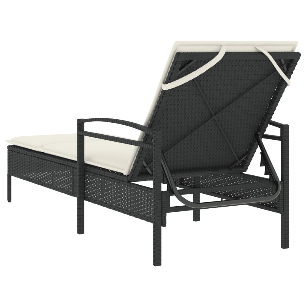 Sun lounger with cushion 63x200x81 cm black PE wicker