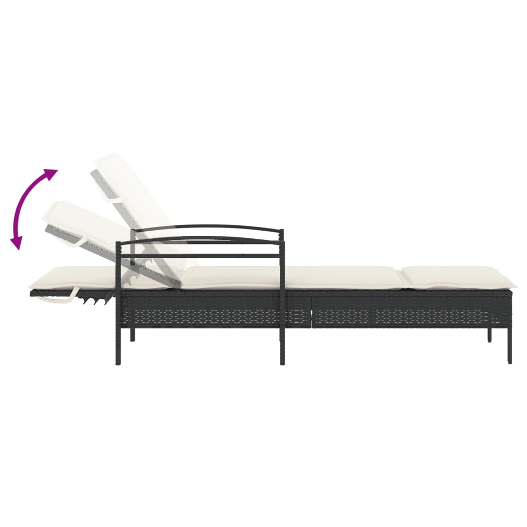 Sun lounger with cushion 63x200x81 cm black PE wicker