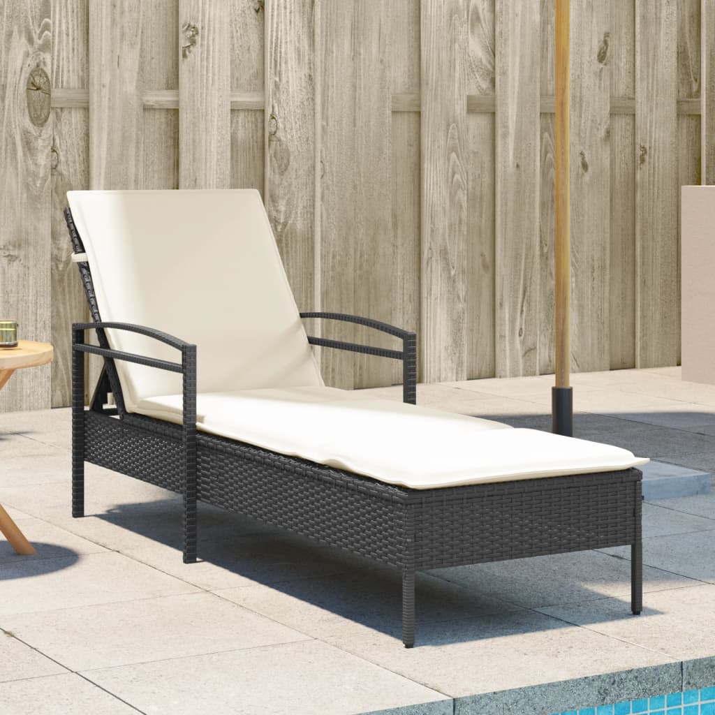 Sun lounger with cushion 63x200x81 cm black PE wicker