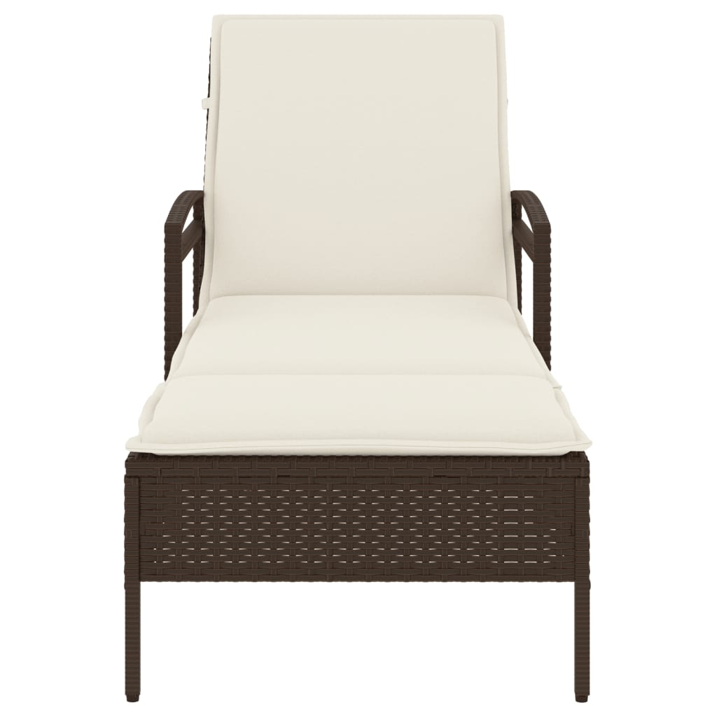 Sun lounger with cushion 63x200x81 cm brown PE wicker