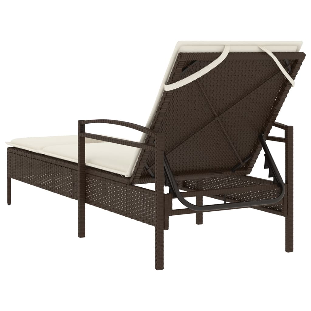 Sun lounger with cushion 63x200x81 cm brown PE wicker