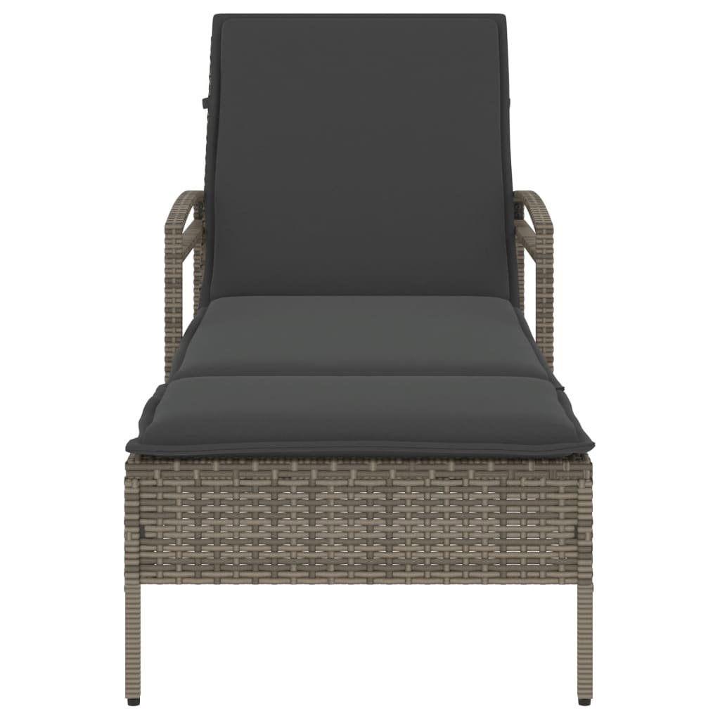 Sun lounger with cushion 63x200x81 cm PE wicker grey