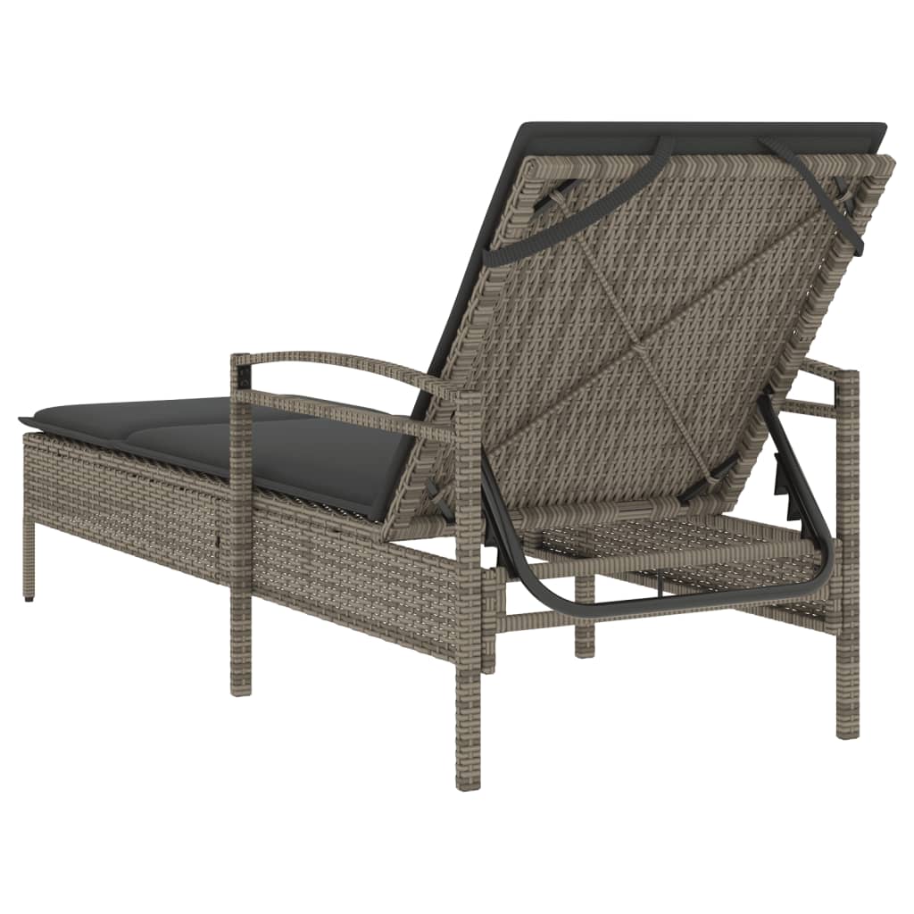 Sun lounger with cushion 63x200x81 cm PE wicker grey