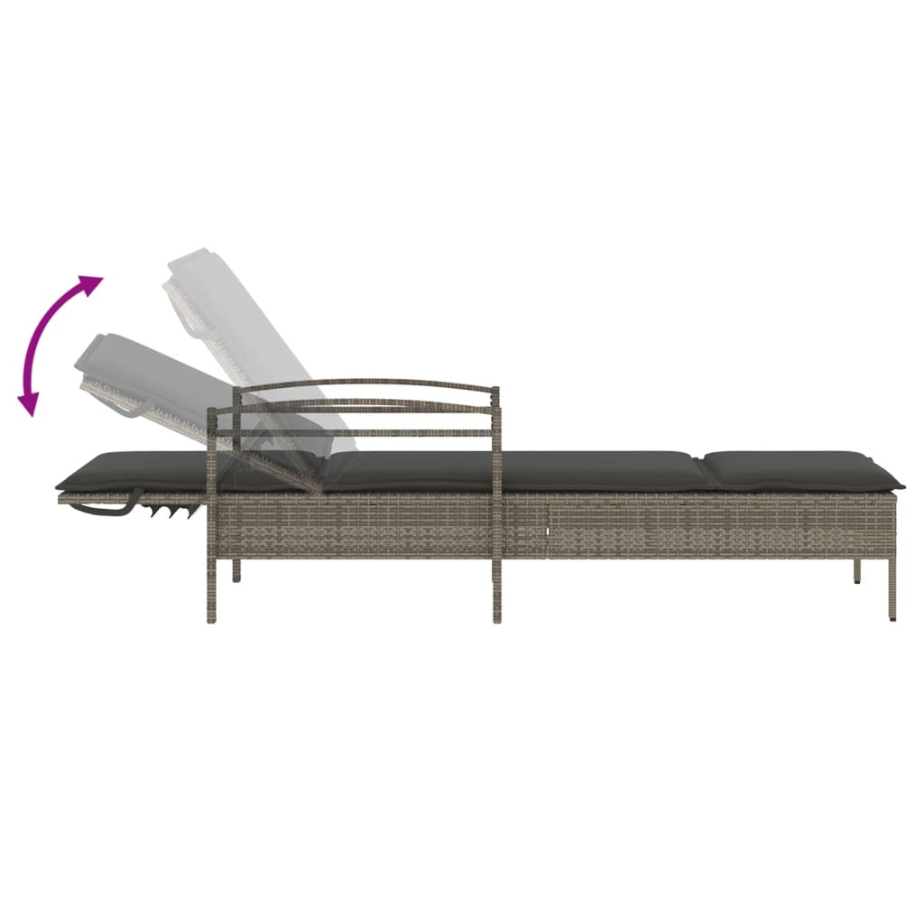 Sun lounger with cushion 63x200x81 cm PE wicker grey