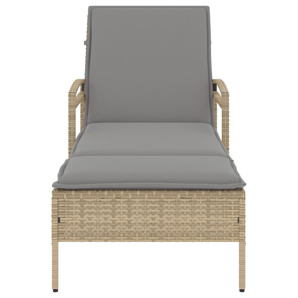Sun lounger with cushion 63x200x81 cm PE wicker beige