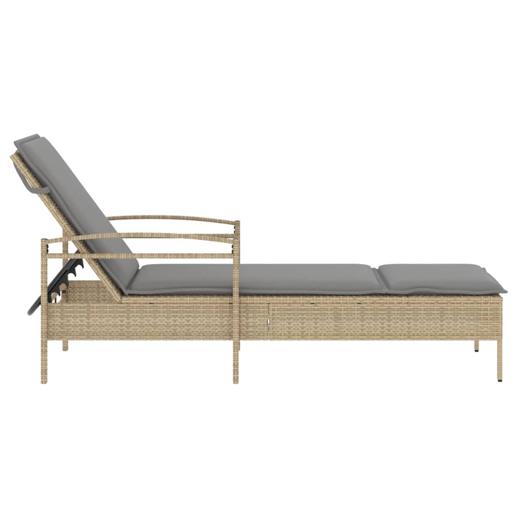 Sun lounger with cushion 63x200x81 cm PE wicker beige