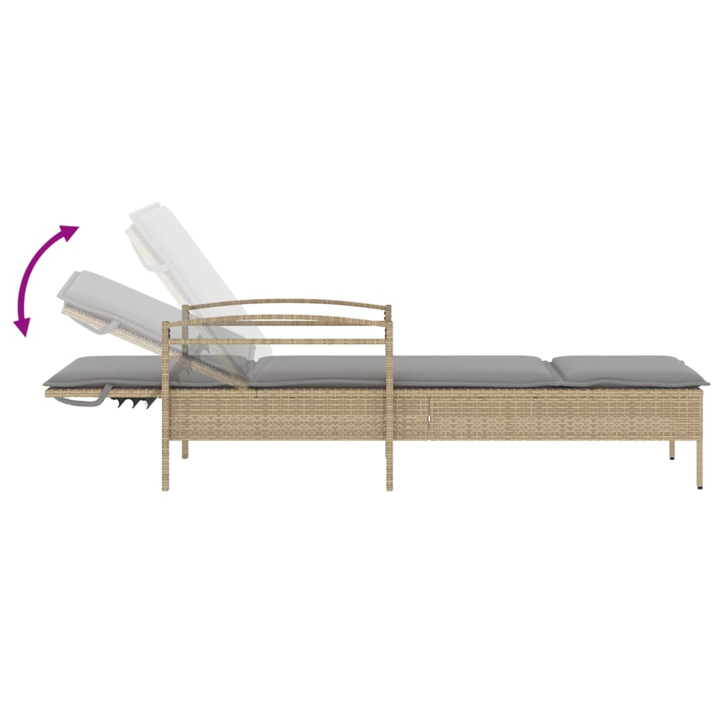 Sun lounger with cushion 63x200x81 cm PE wicker beige