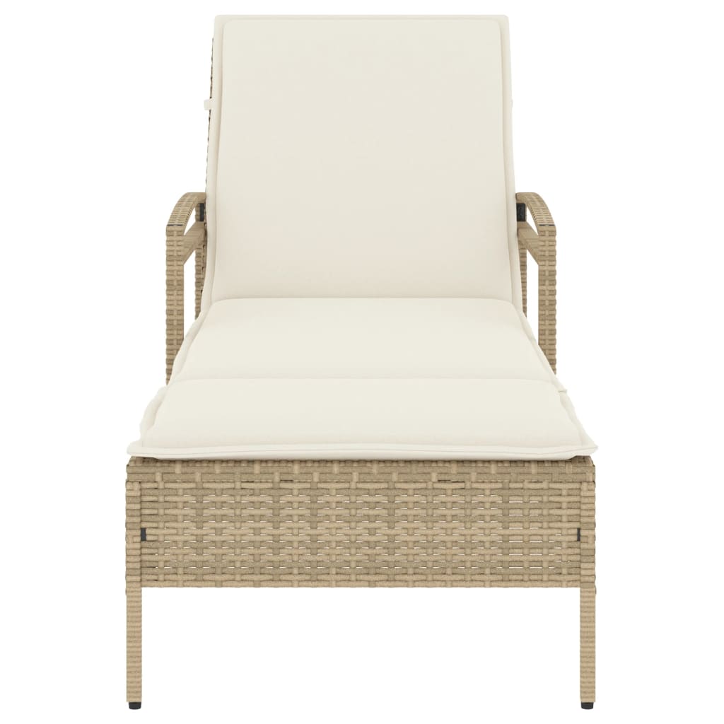 Sun lounger with cushion 63x200x81 cm PE wicker beige