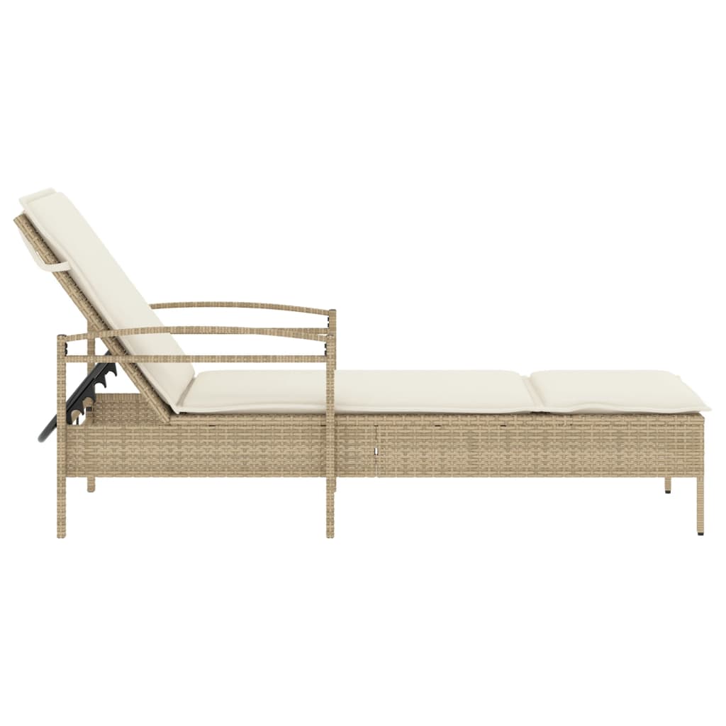 Sun lounger with cushion 63x200x81 cm PE wicker beige