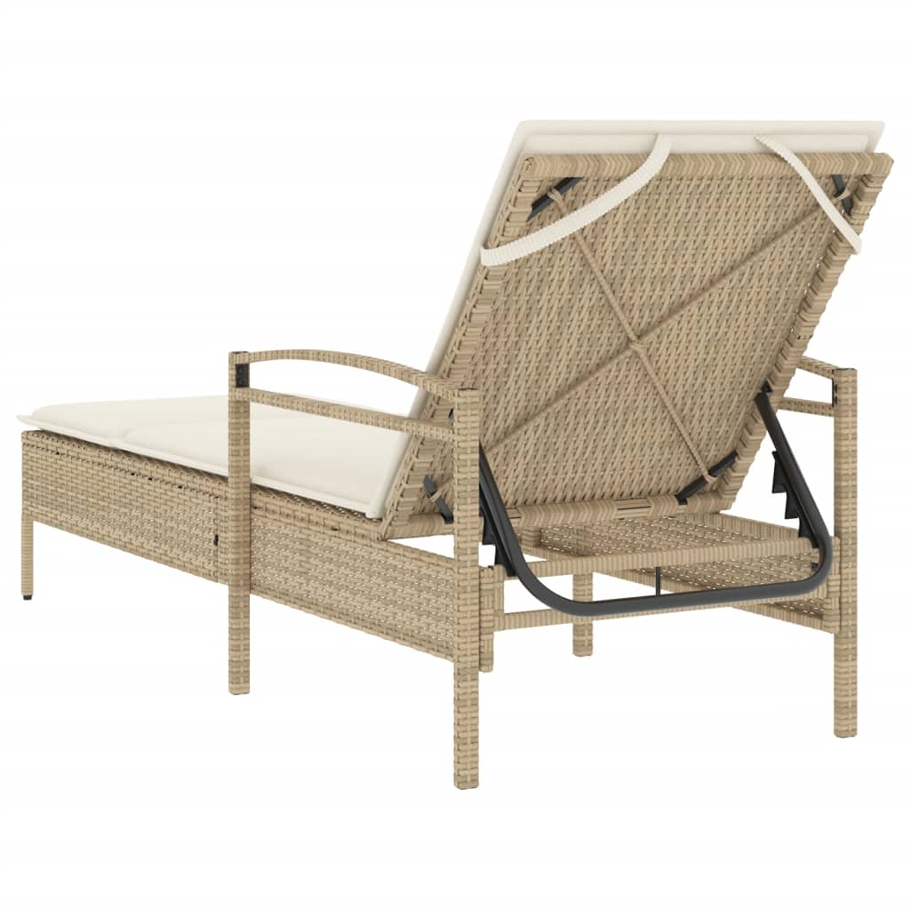 Sun lounger with cushion 63x200x81 cm PE wicker beige