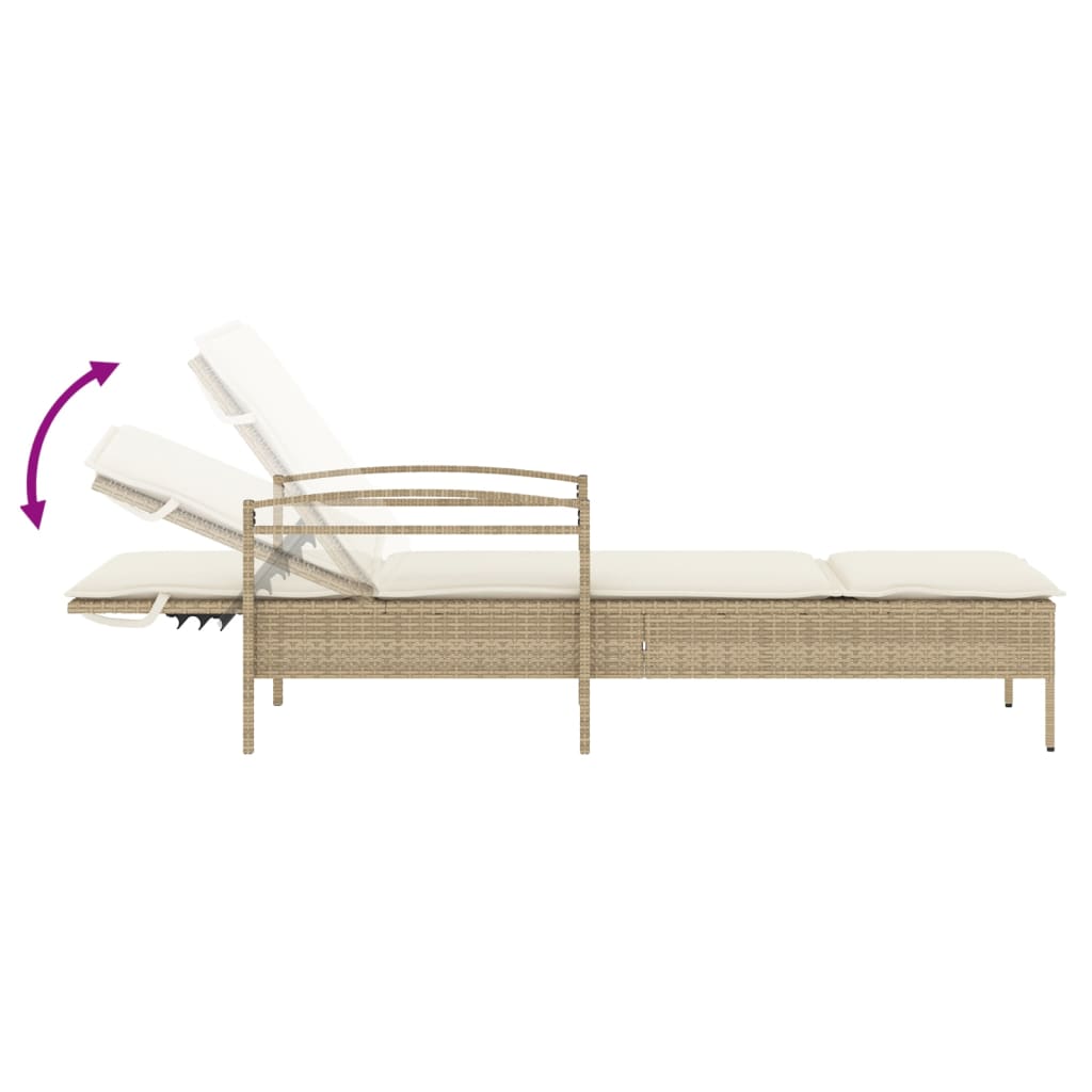 Sun lounger with cushion 63x200x81 cm PE wicker beige