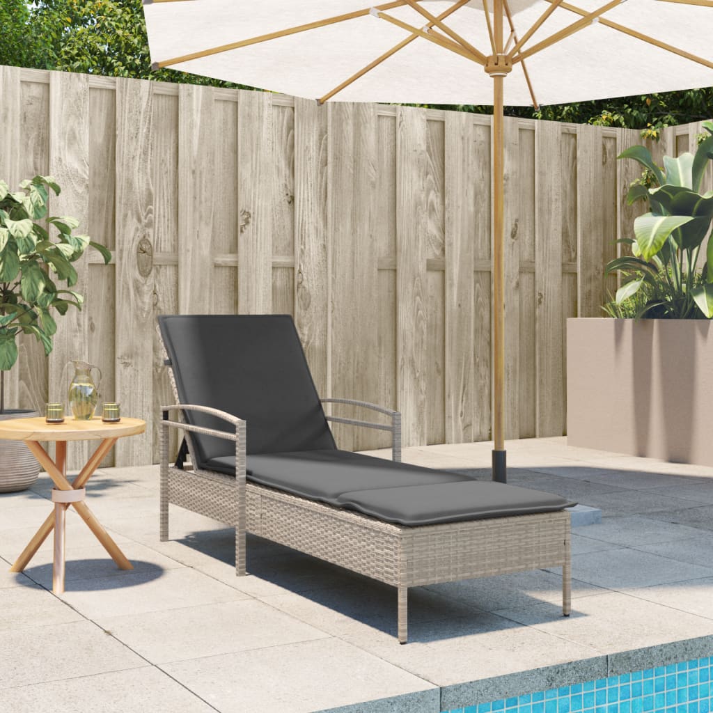 Sun lounger with cushion 63x200x81 cm light grey PE wicker