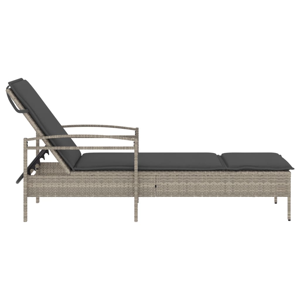 Sun lounger with cushion 63x200x81 cm light grey PE wicker